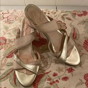 AGL Attilio Lembruni Italian Cream Gold Strap Wedged Sandals Elegance